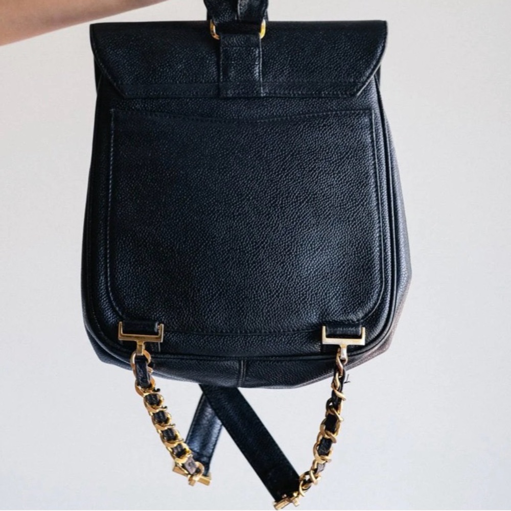 CHANEL Black Caviar Leather Drawstring Backpack with Gold CC - Picture 3 of 10